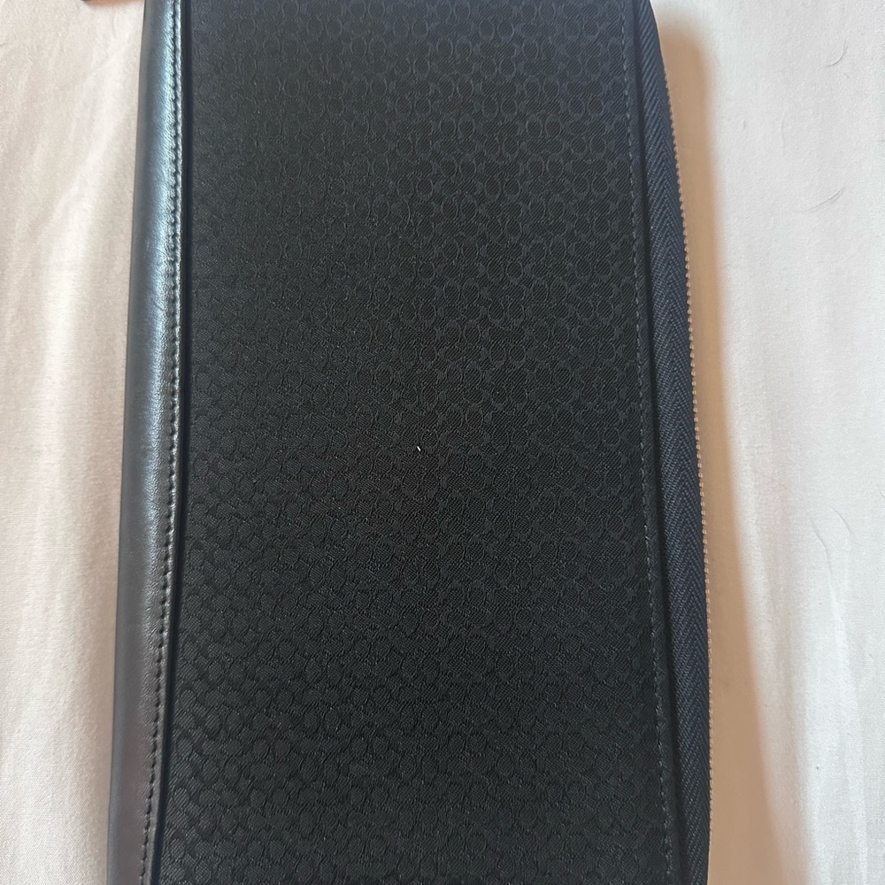 Vintage Coach black leather and signature C- fabric travel document holder